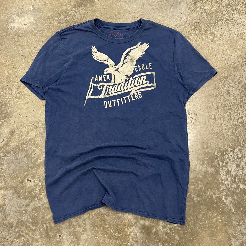 American Eagle Outfitters Mens Navy Blue Graphic T-Shirt Athletic Fit Medium